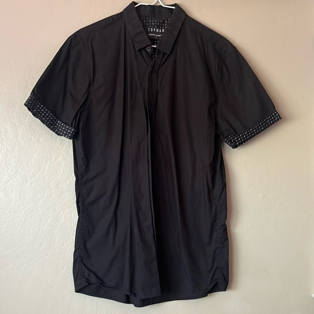 Topman Black Stretch Skinny Fit Button Down